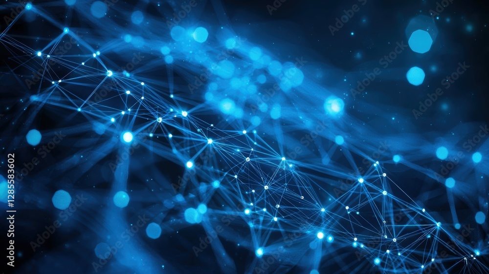 Aufkleber connecting the digital world with a web of blue lines on a bright background of innovation
