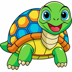 A Happy Cartoon Turtle with Brightly Colored Shell Walking