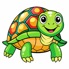 A Happy Cartoon Turtle with Brightly Colored Shell and Big Smiling Face