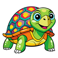 A Happy Cartoon Turtle with a Colorful Shell Brightly Colored Shell and Cheerful Expression