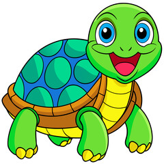 A Happy Green Turtle Cartoon Illustration with Blue and Green Shell Spots