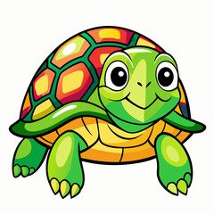 Obraz premium Adorable Cartoon Turtle with Vibrant Shell Colorful Green Body Happy Expression