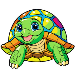 Adorable Cartoon Turtle with Brightly Colored Shell and Happy Expression