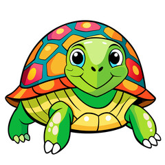 Adorable Cartoon Turtle with Brightly Colored Shell and Happy Expression