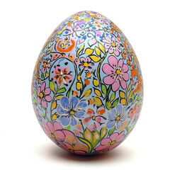Colorful Easter egg with floral patterns on white background