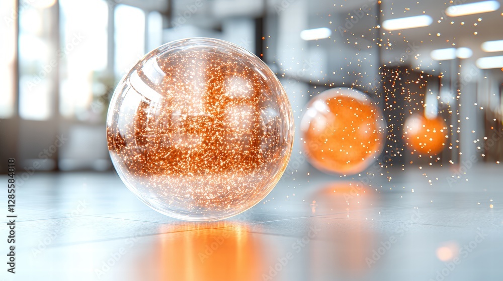 Poster captivating glass ball filled with sparkling glitter creating a dazzling display of colorful light