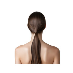 Naklejka premium A smooth, sleek hairstyle features long, straight hair tied back, back of a woman's neck and shoulders.