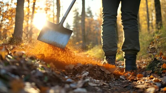 Person using a grabber tool to clean litter on a hiking trail