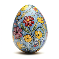 Fototapeta premium Colorful Easter egg with floral patterns on white background