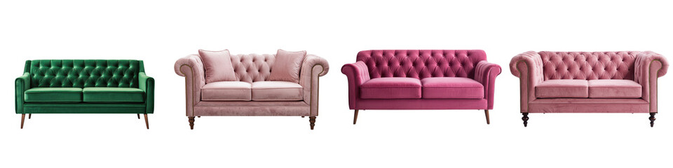 Fototapeta premium Elegant and luxurious velvet sofas in a variety of colors and styles perfect for creating a cozy and sophisticated living room ambiance These high end