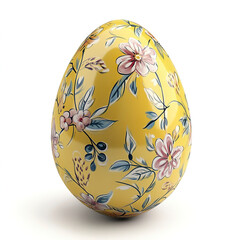 Fototapeta premium Yellow Easter egg with floral pattern on white background