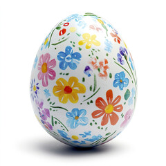 Colorful Easter egg with floral patterns on white background