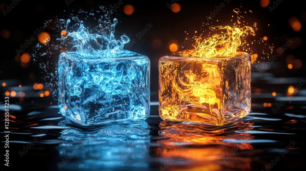 Aufkleber icy crystal and fiery liquid in dynamic collision capturing the contrast and interplay of opposing e