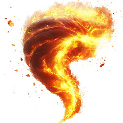 A Stylized 3D Fire Tornado with Swirling Flames Burning in the Air Isolated on Transparent Background