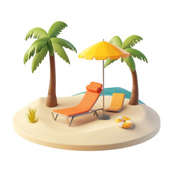 Obraz premium Tropical Beach Relaxation Palm Trees Beach Chairs Umbrella Summer Vacation Idyllic Getaway