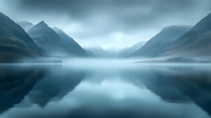 Misty Mountains Reflecting Lake