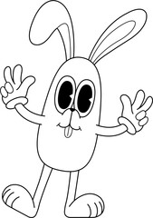 Minimalist Outline Rabbit Character with Big Eyes cartoon retro style hand-drawn illustration