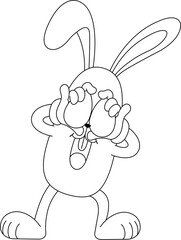 Minimalist Outline Cartoon Bunny Holding Easter Egg retro style hand-drawn illustration