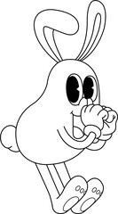 Minimalist Outline Cheerful Cartoon Bunny Character retro style hand-drawn illustration