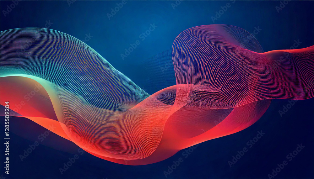 Poster a colorful and dynamic abstract design featuring flowing lines of red, orange, and blue. the image e