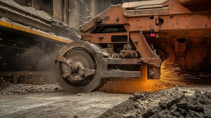 Fototapeta premium Steel grinding tool in action with flying sparks, showcasing industrial precision and power. 