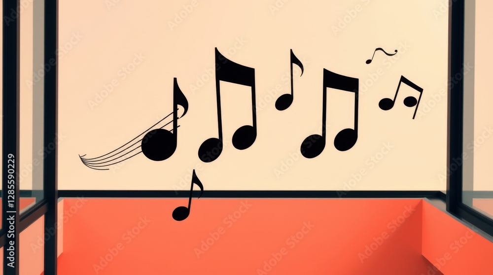 Poster musical notes dance on a wall, adding rhythm to the abstract design and evoking a sense of joy.