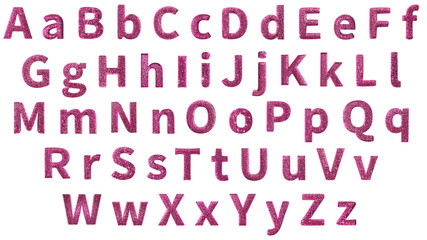 Obraz premium Pink glitter alphabet letters set on transparent background