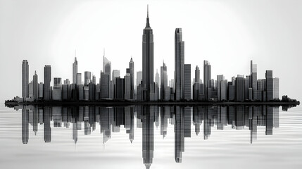 Naklejka premium NYC Skyline Reflection, Gray Scale