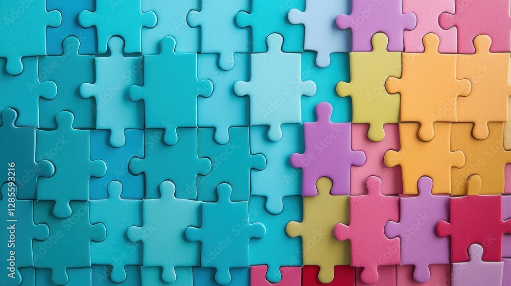 Aufkleber vibrant multicolored jigsaw puzzle pieces arranged in geometric abstract pattern representing creati