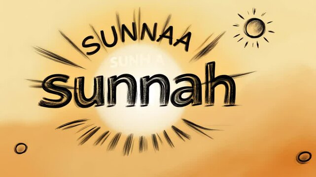 The word sunnah is written in gold on a yellow background. The letters are large and bold