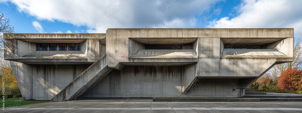 Poster modern architectural design of concrete building with unique angles and bold structure