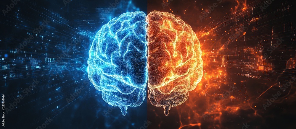 Poster exploring the human brain: dual hemispheres, cognitive functions, and neurological processes explain
