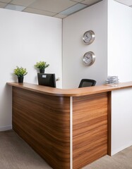 Reception desk in white and wooden office corner