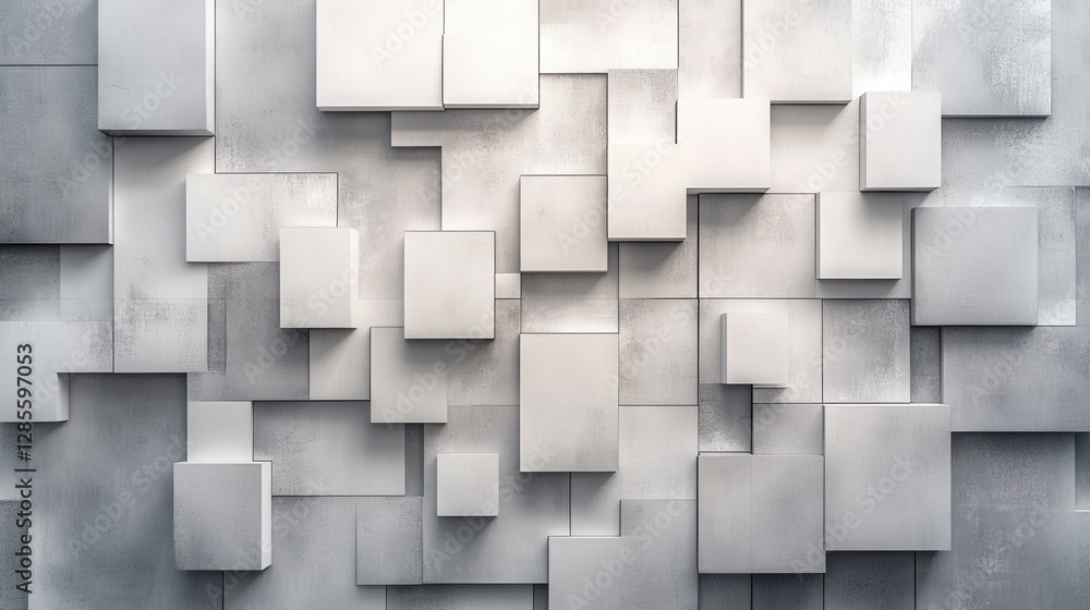 Poster abstract geometric background with 3d cube shapes in varying shades of gray and white