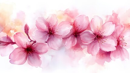 A watercolor illustration of pink cherry blossoms on a soft background.