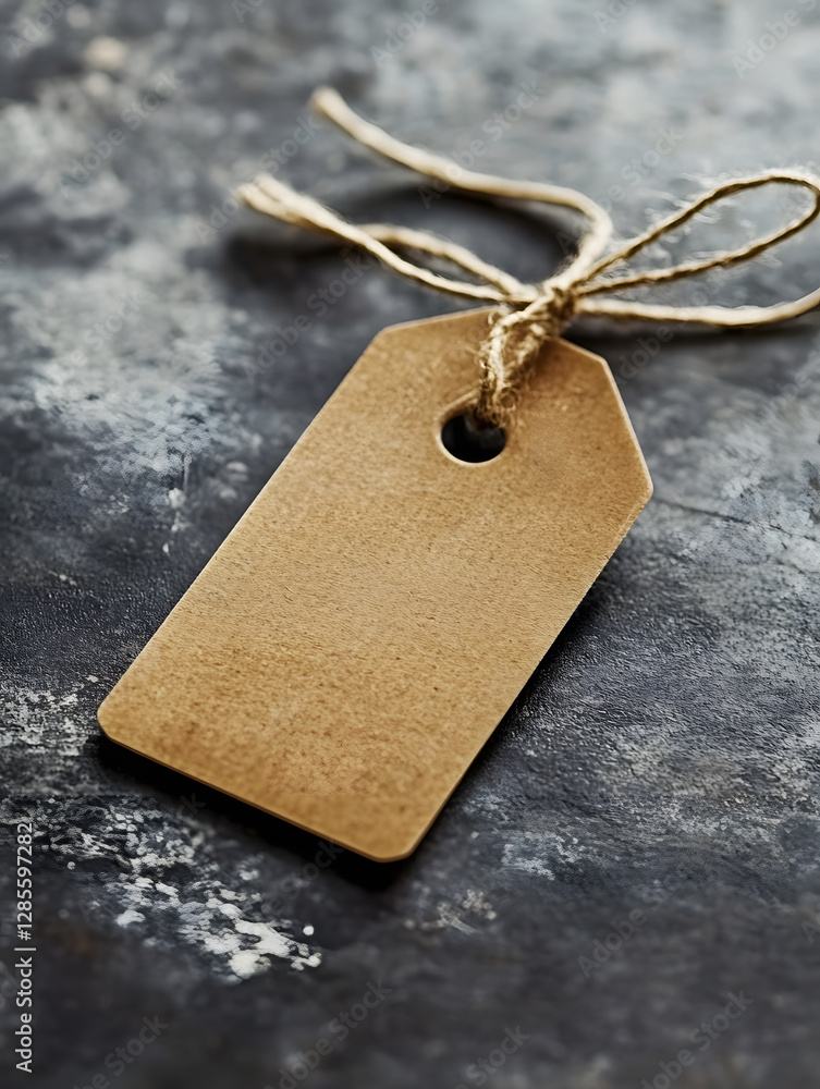 Poster Rustic Brown Paper Tag on Rough Stone Background with Twine String : Generative AI