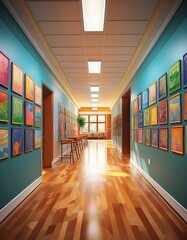 School corridor with posters