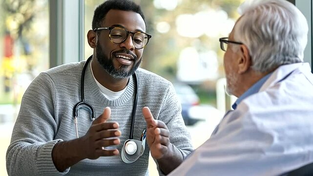 Senior citizen receiving health insurance guidance from representative