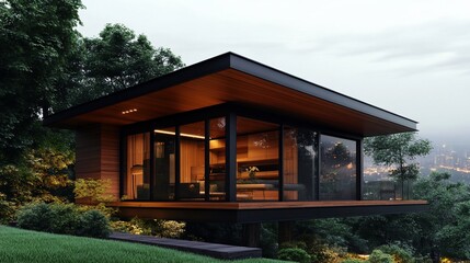 Modern Minimalist Cabin in the Woods with City Views