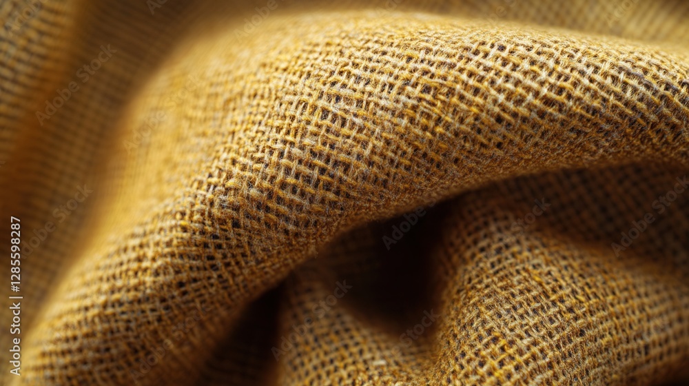Poster close-up of textured fabric in warm golden color with intricate weave patterns and texture