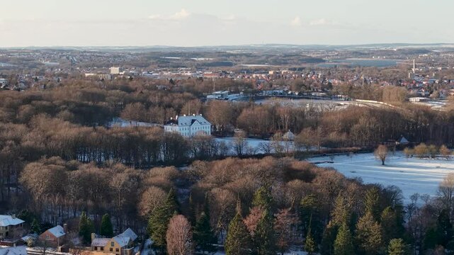 Marselisborg Slot Royal Castle in Aarhus, Denmark drone