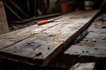 Woodworking tools on a rustic table workshop close-up indoor natural lighting craftsmanship exploration