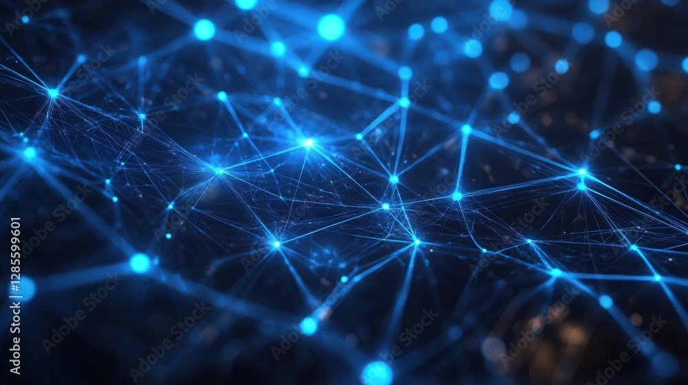 Poster abstract digital connection network with blue nodes and lines on dark background