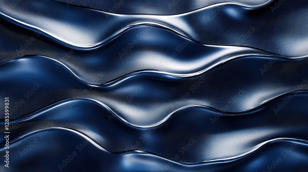 Poster abstract blue waves with smooth textures and fluid motion patterns on metallic surface