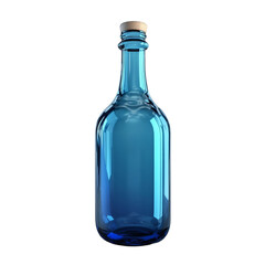 Blue glass bottle with cork stopper empty container design element