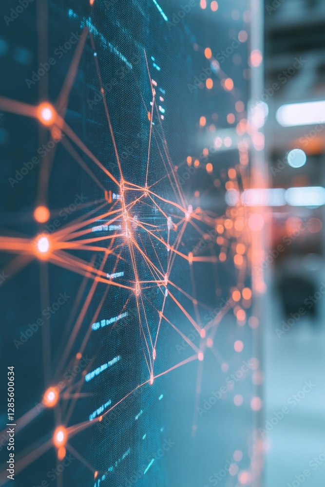 Poster dynamic network connections illuminated by glowing points and li