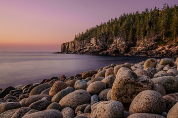 Sunrise at Pebble Beach in Acadia National Park in Maine