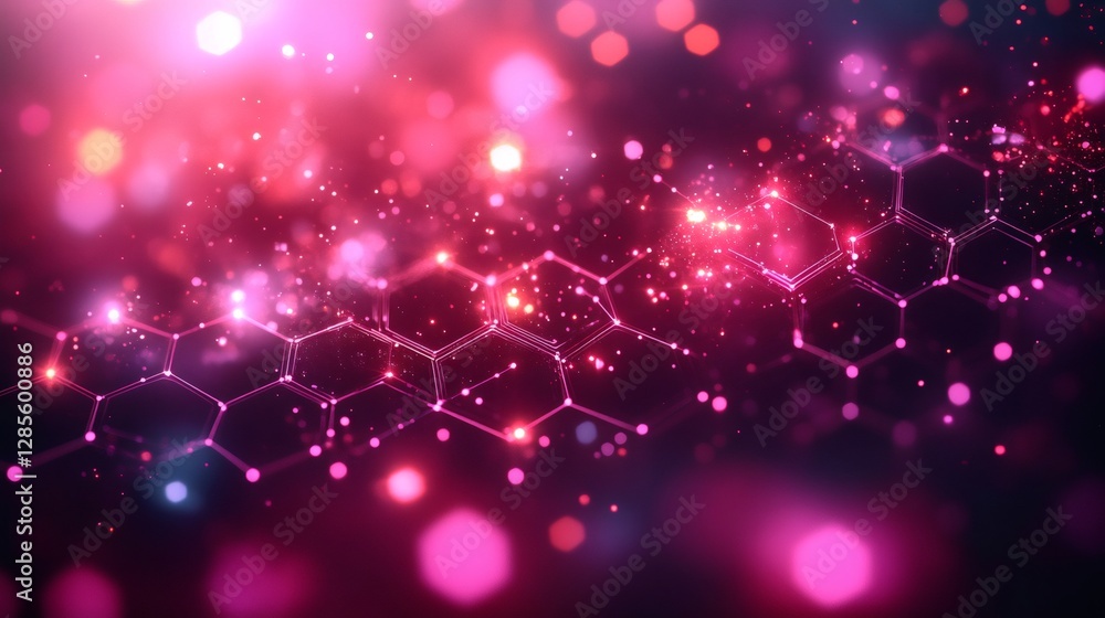 Poster glowing hexagonal molecular structure forming futuristic background