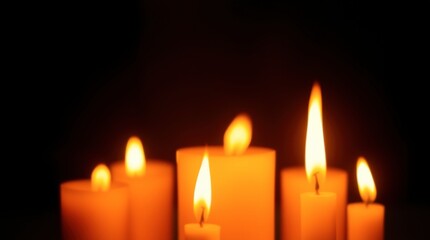 Burning Candles with Warm Glow Against Dark Background for Relaxation
