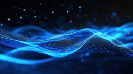 Abstract Blue Wave Background with Glowing Particles and Soft Light Effects for Design Projects